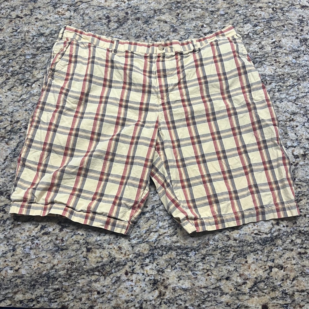 Vintage Old Navy Mens Plaid Shorts Size 44‎ Yellow Red Brown Cotton Flat Front